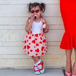 H&M Baby Girl Heart Print Suspender Skirt Dress Pink Red